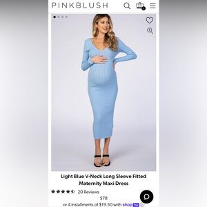 Pinkblush Light Blue V-Neck Long Sleeve Fitted Maternity Maxi Dress